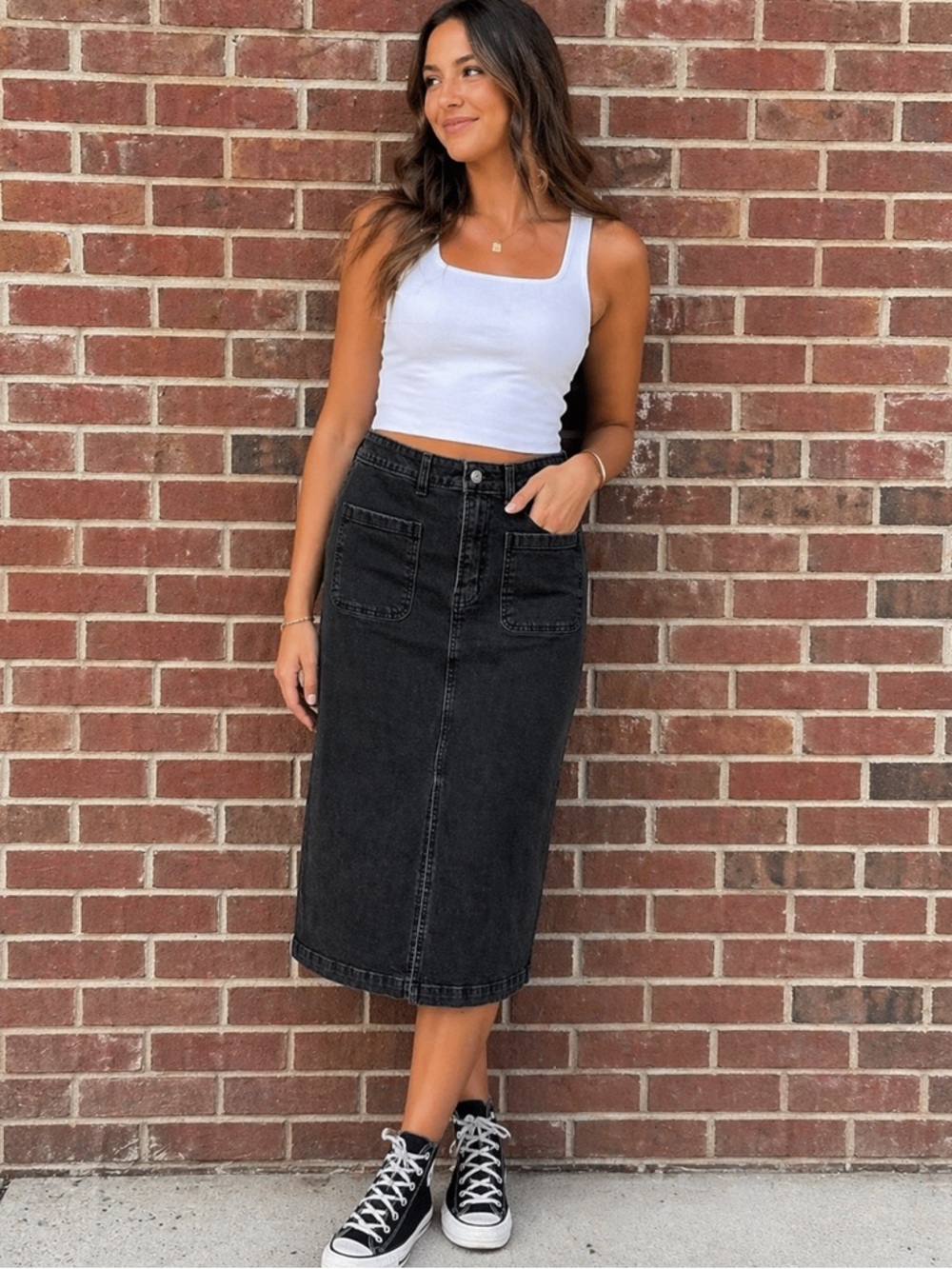 GAP Black Denim Pencil Skirt with Front Vent & Patch Pockets